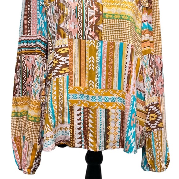 NWOT Savanna Jane Aztec Western Boho Sz S Long-Sleeve Blouse - Picture 3 of 10